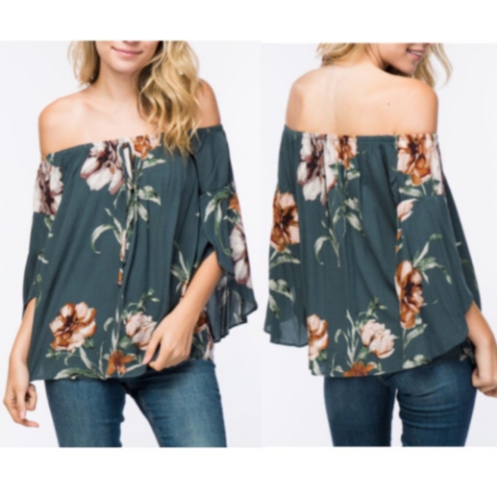 TEAL OFF THE SHOULDER TOP